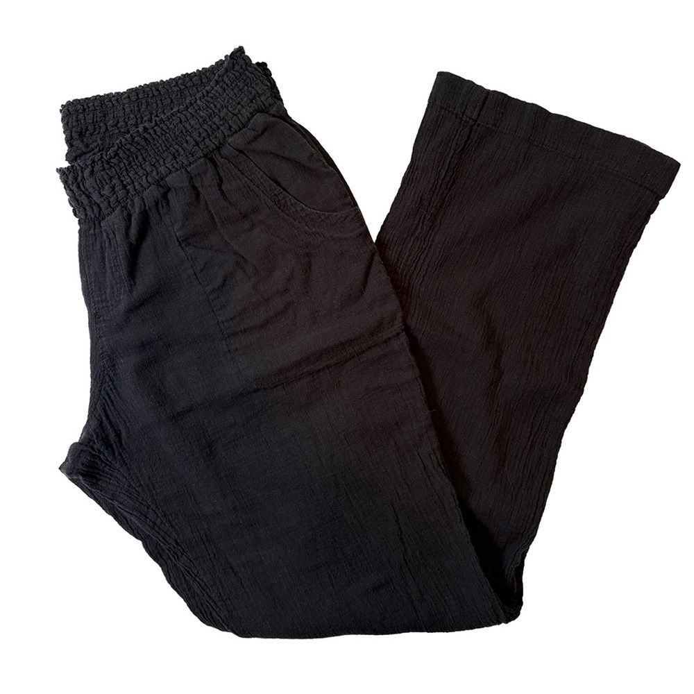 Old Navy Black Crinkle Gauze Cotton Wide Leg Pants Size Large Boho Lounge